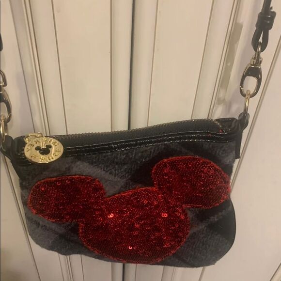 Disney Minnie Mouse Gray Red  And Black Sequin Mini Ears Crossbody Bag. Cute! - Picture 7 of 9